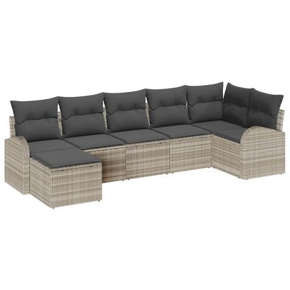 Sofa Set mit Kissen mit Speicher 7 pcs Hellgrau Poly-Rattan