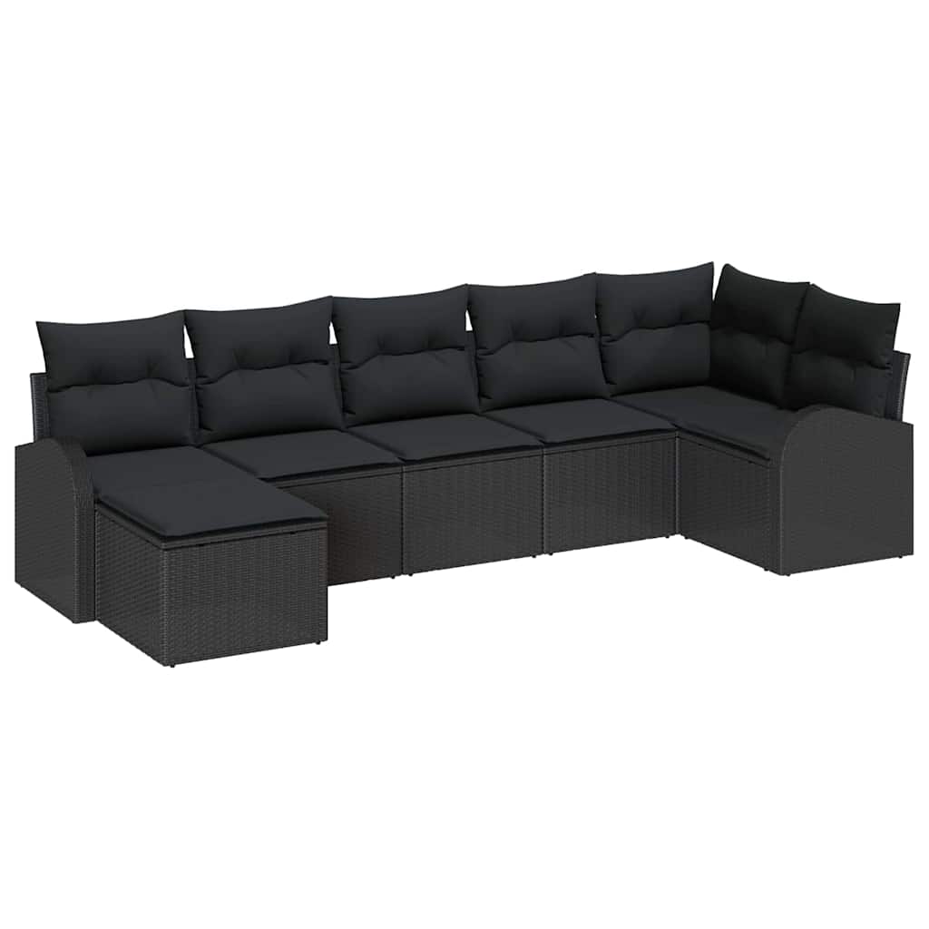 vidaXL Sofa Set mit Kissen mit Speicher 7 pcs Schwarz Poly-Rattan
