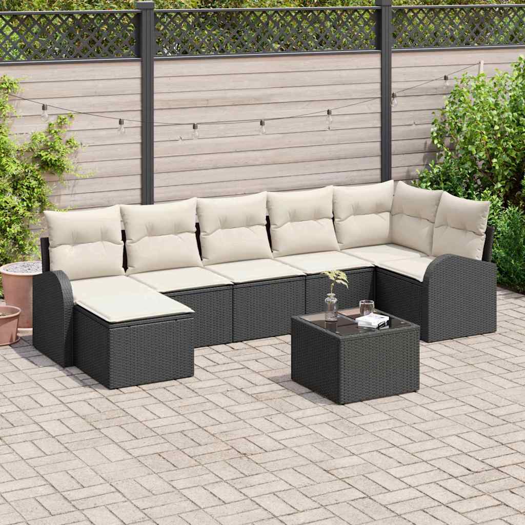 Sofa Set mit Kissen mit Speicher 8 pcs Schwarz Poly-Rattan