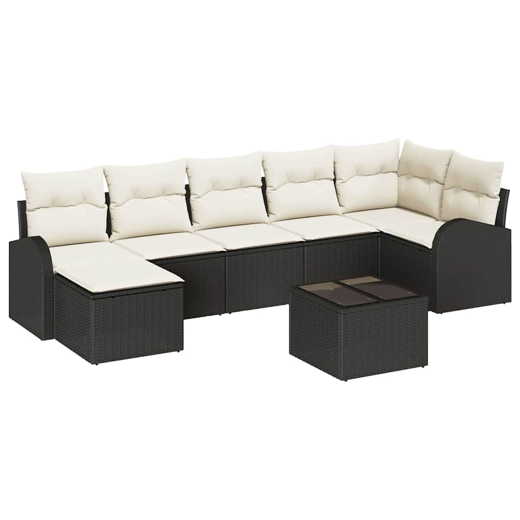 Sofa Set mit Kissen mit Speicher 8 pcs Schwarz Poly-Rattan