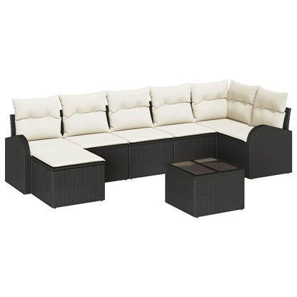 Sofa Set mit Kissen mit Speicher 8 pcs Schwarz Poly-Rattan