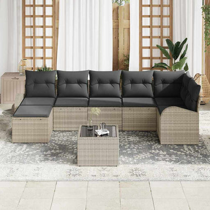 Sofa Set mit Kissen mit Speicher 8 pcs Hellgrau Poly-Rattan