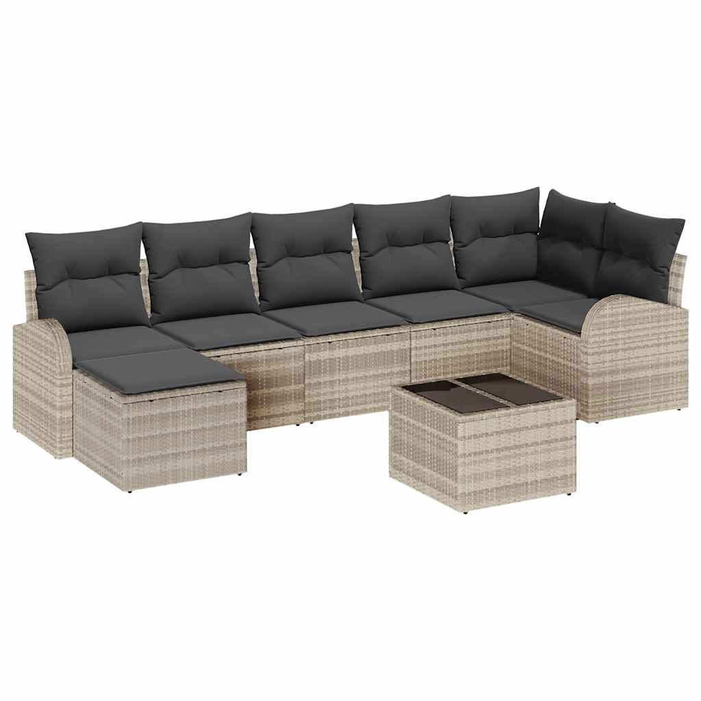Sofa Set mit Kissen mit Speicher 8 pcs Hellgrau Poly-Rattan