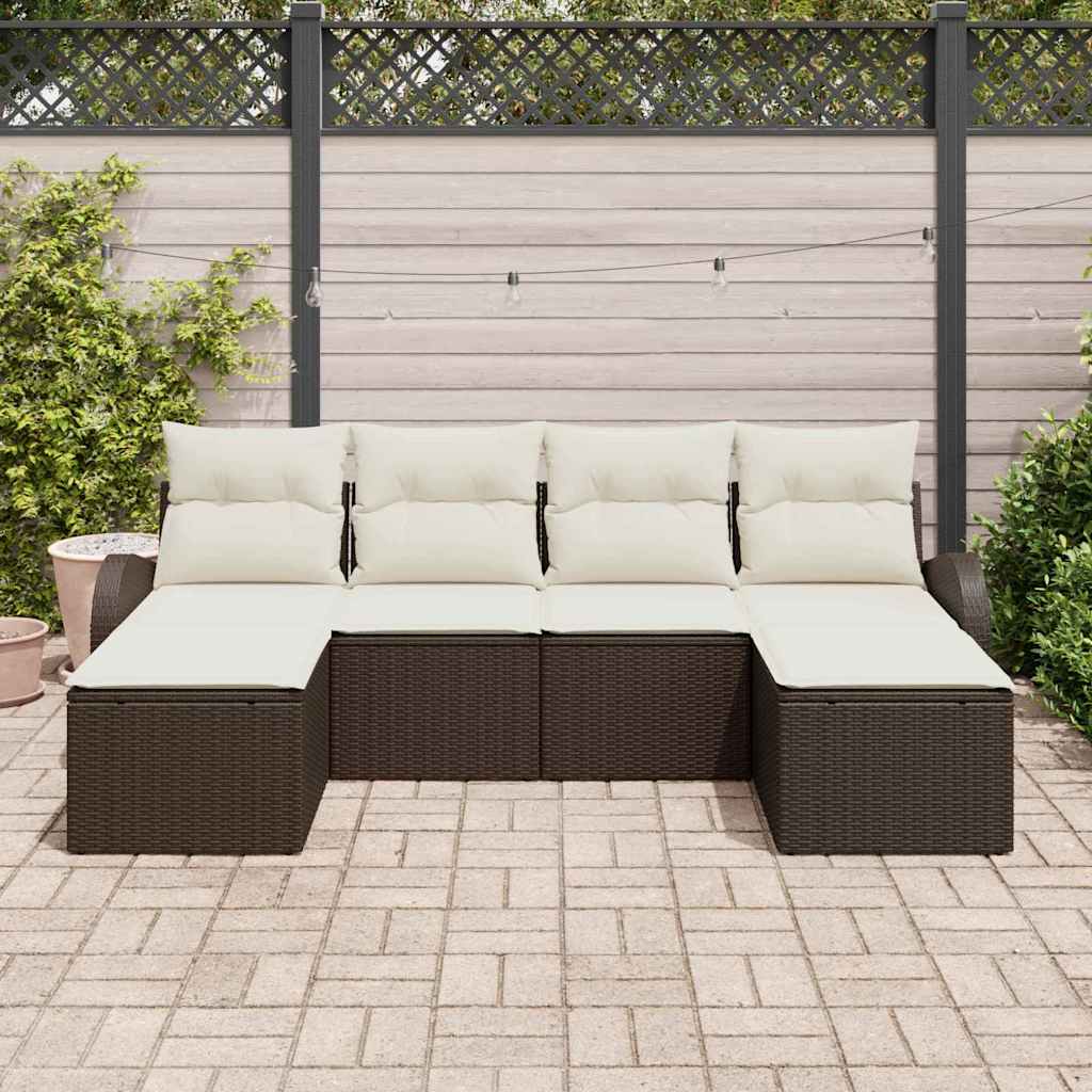 Sofa Set mit Kissen 6 pcs Braun und Weiß Poly-Rattan