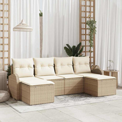 Sofa Set mit Kissen 6 pcs Beige und Weiß Poly-Rattan