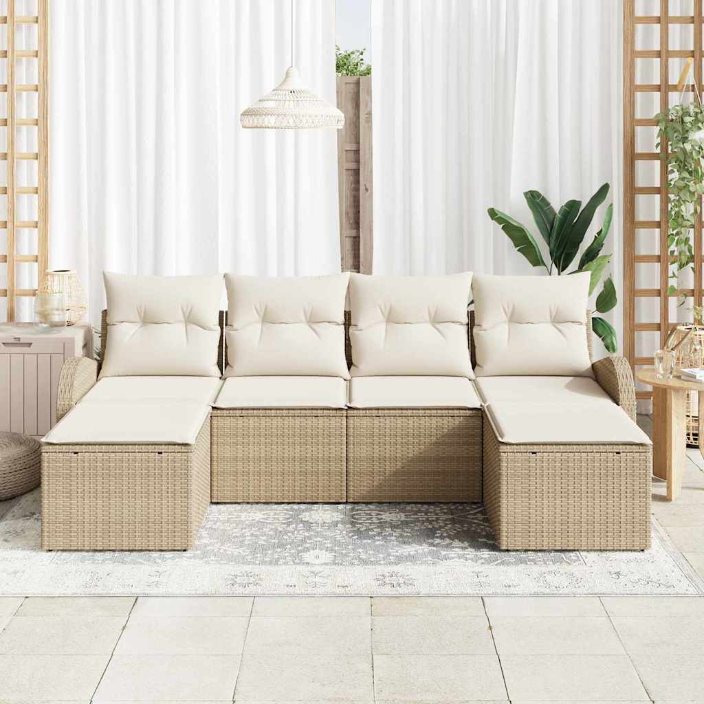 Sofa Set mit Kissen 6 pcs Beige und Weiß Poly-Rattan