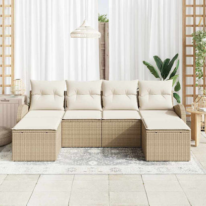 Sofa Set mit Kissen 6 pcs Beige und Weiß Poly-Rattan