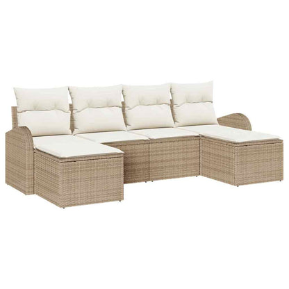 Sofa Set mit Kissen 6 pcs Beige und Weiß Poly-Rattan