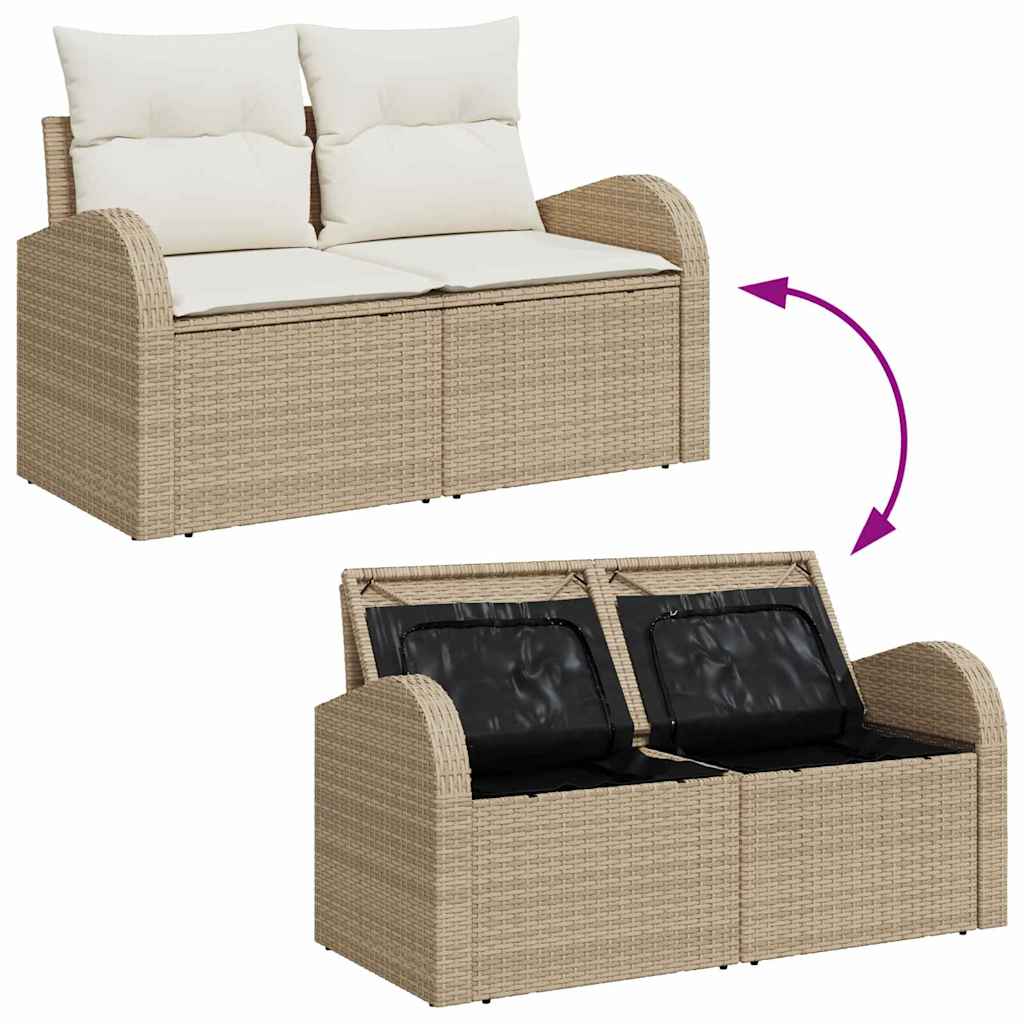 Sofa Set mit Kissen 6 pcs Beige und Weiß Poly-Rattan