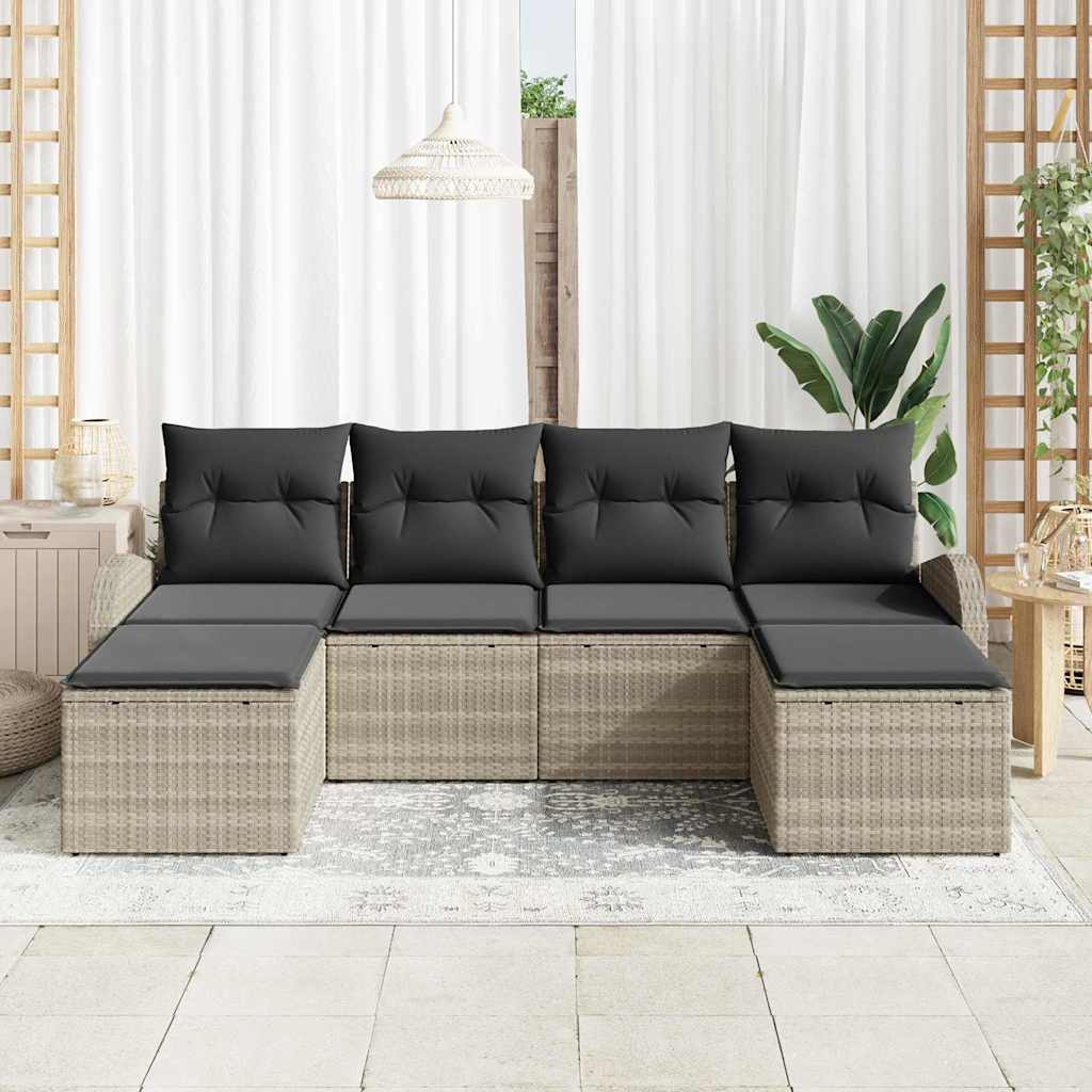 Sofa Set mit Kissen mit Speicher 6 pcs Hellgrau Poly-Rattan