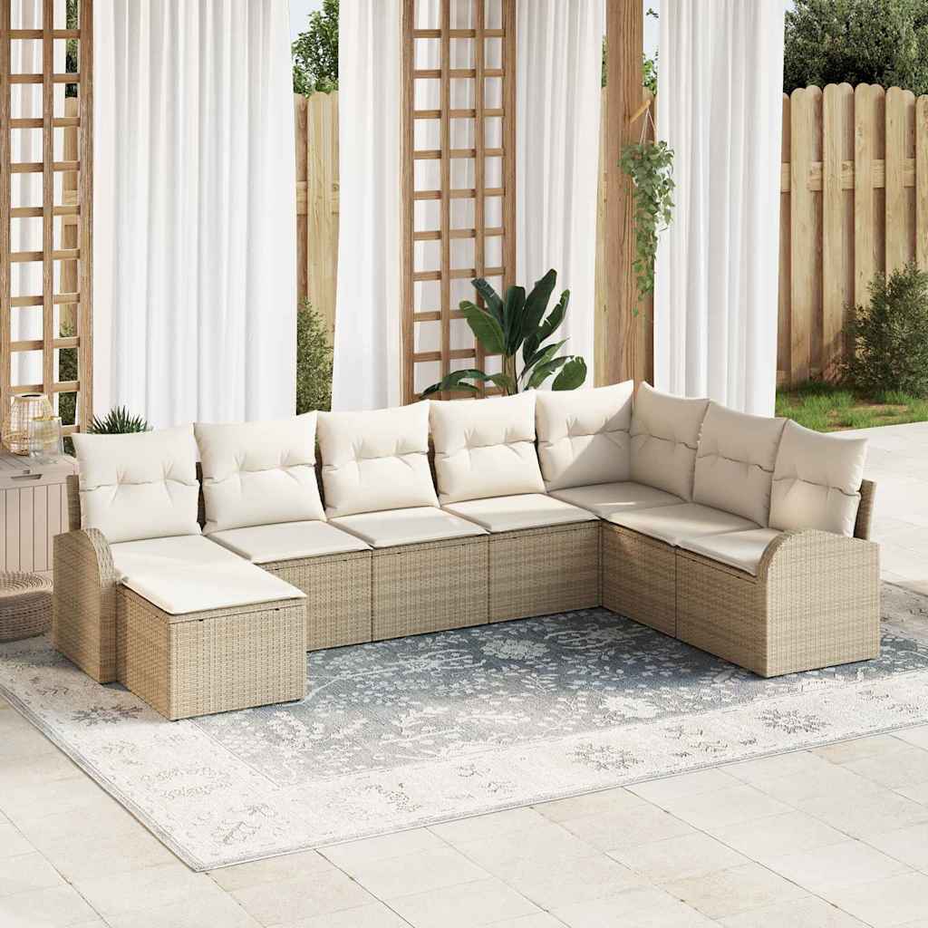 Sofa Set mit Kissen 8 pcs Beige und Weiß Poly-Rattan