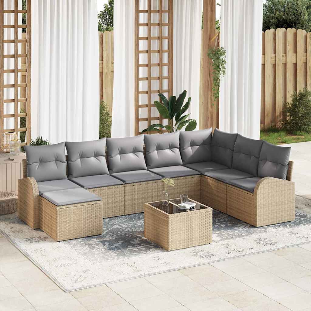 Sofa Set mit Kissen 9 pcs Beige und hellgrau Poly-Rattan