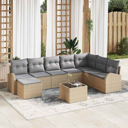 Sofa Set mit Kissen 9 pcs Beige und hellgrau Poly-Rattan