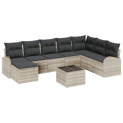 Sofa Set mit Kissen mit Speicher 9 pcs Hellgrau Poly-Rattan