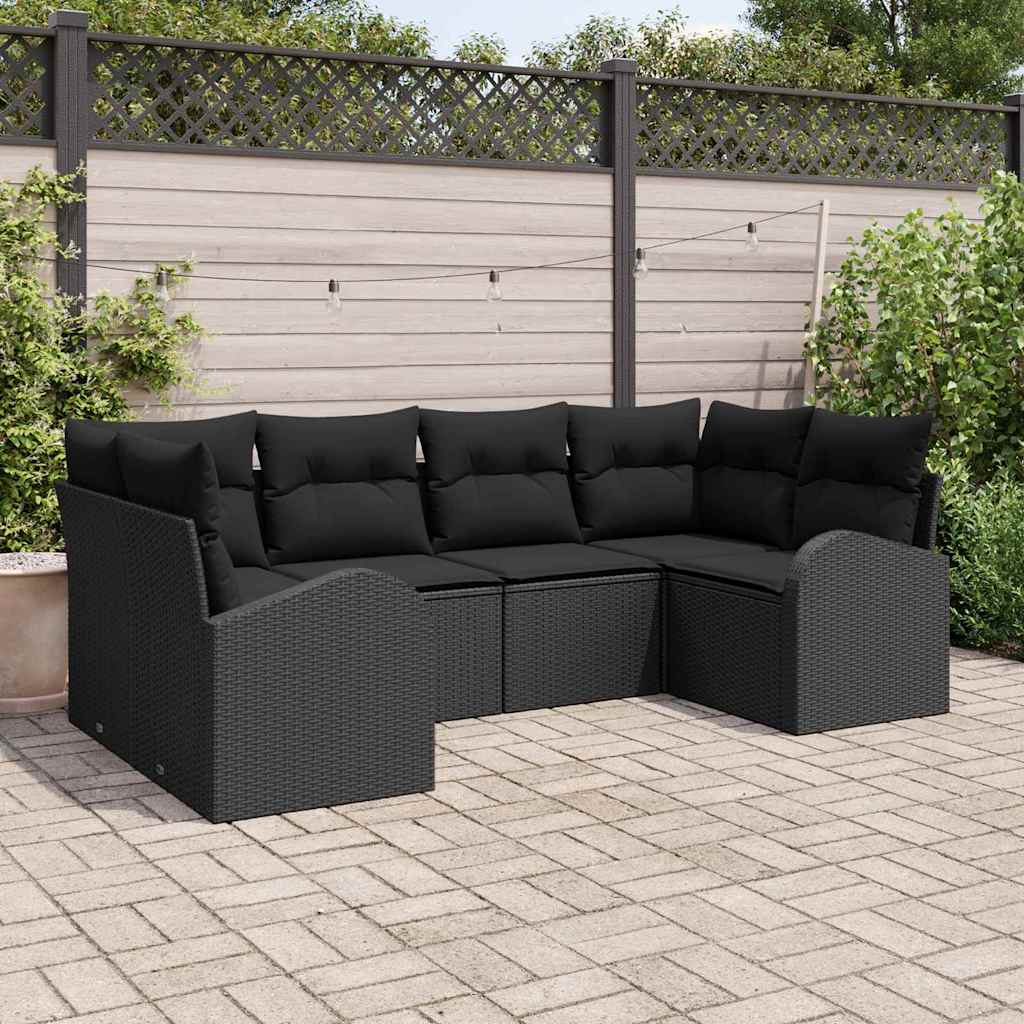 Gartensofa-set mit Kissen 6 pcs Schwarz Poly-Rattan
