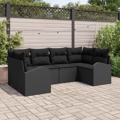Gartensofa-set mit Kissen 6 pcs Schwarz Poly-Rattan