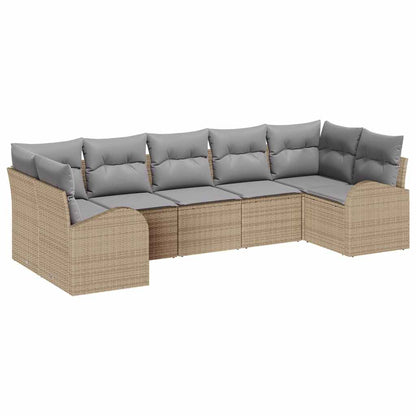 Gartensofa-set mit Kissen 7 pcs Beige und Hellgrau Poly-Rattan