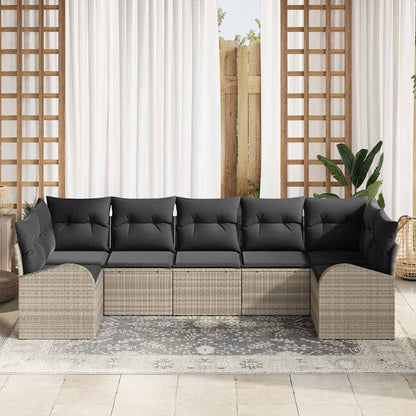 Gartensofa-set mit Kissen 7 pcs Hellgrau Poly-Rattan