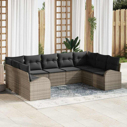 Gartensofa-set mit Kissen mit Speicher 9 pcs Grau Poly-Rattan
