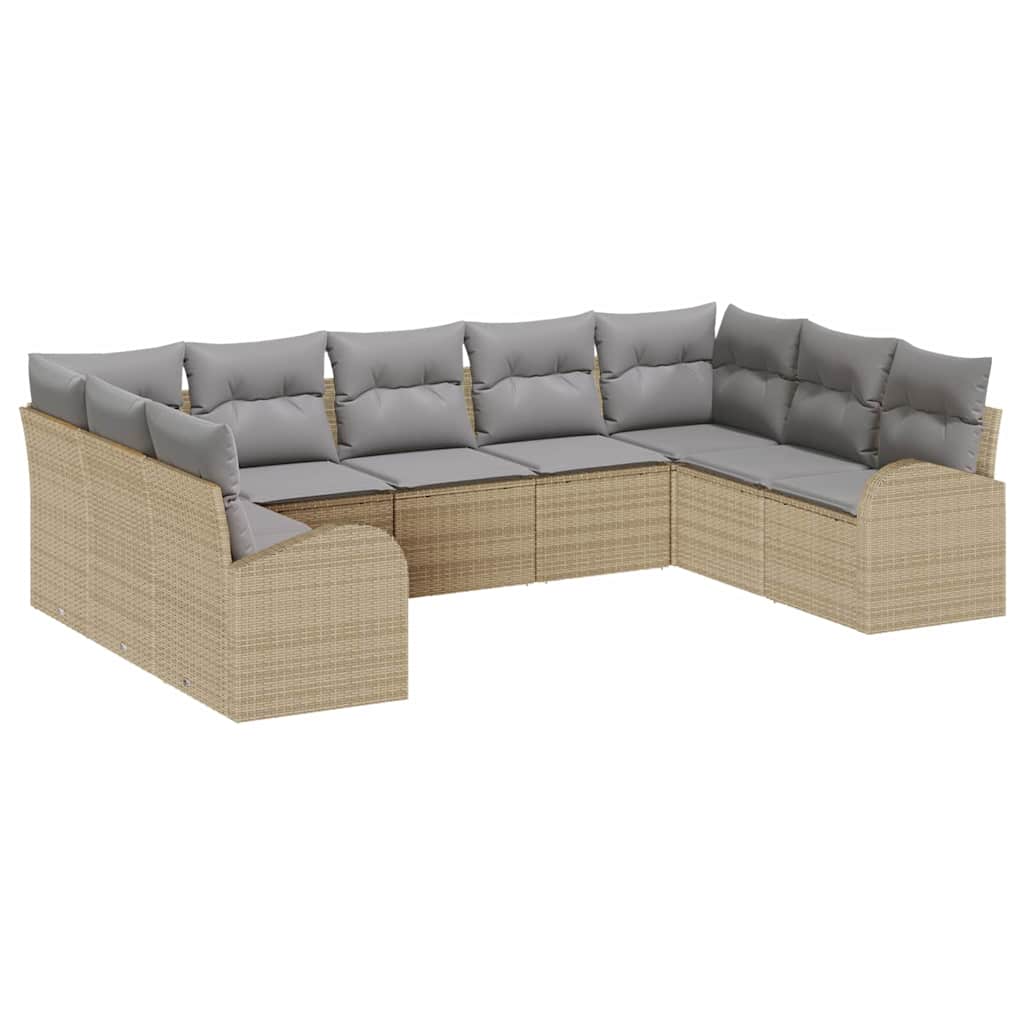 Gartensofa-set mit Kissen 9 pcs Beige und Hellgrau Poly-Rattan