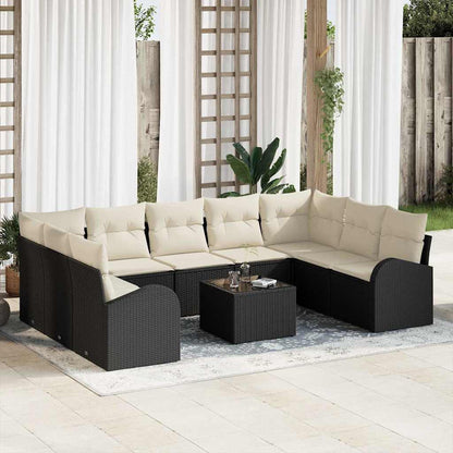 Gartensofa-set mit Kissen 10 pcs Schwarz und Weiß Poly-Rattan