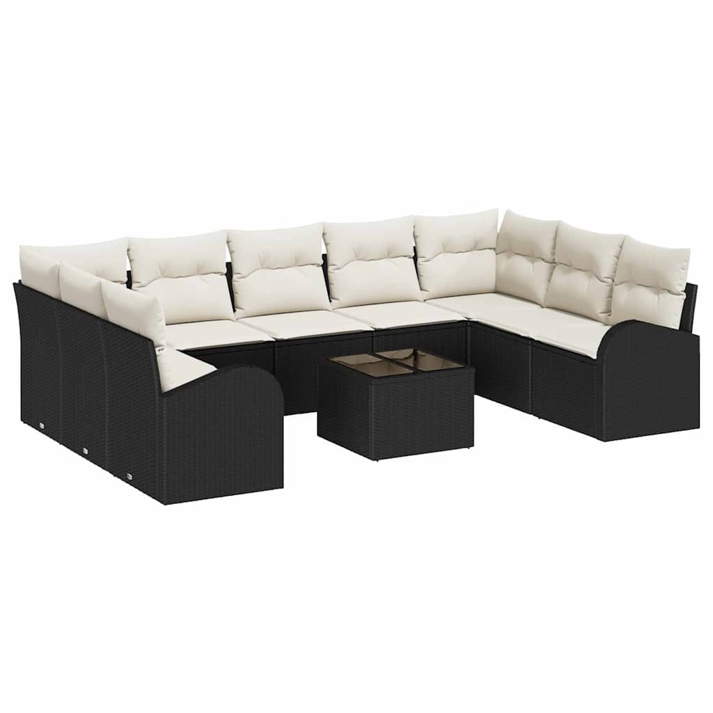 Gartensofa-set mit Kissen 10 pcs Schwarz und Weiß Poly-Rattan