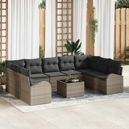 Gartensofa-set mit Kissen mit Speicher 10 pcs Grau Poly-Rattan