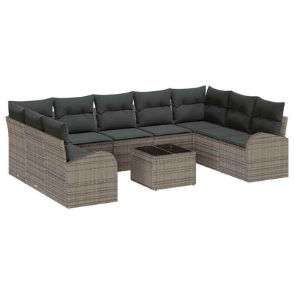 Gartensofa-set mit Kissen mit Speicher 10 pcs Grau Poly-Rattan