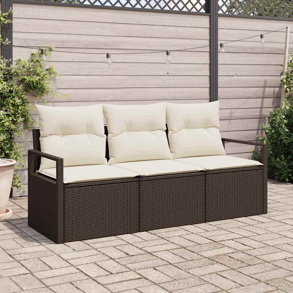 Gartensofa-set mit Kissen 3 pcs Braun und Weiß Poly-Rattan