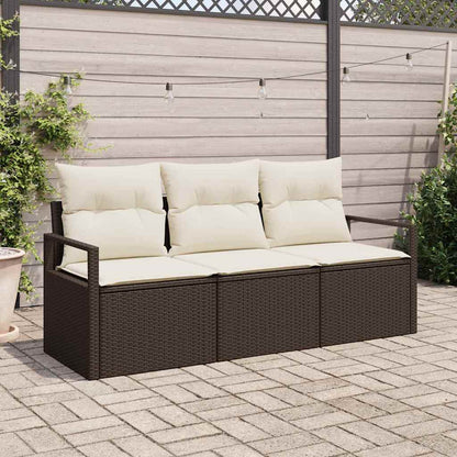 Gartensofa-set mit Kissen 3 pcs Braun und Weiß Poly-Rattan