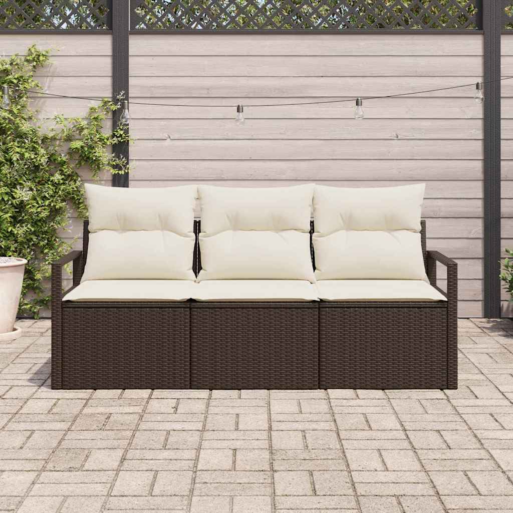 Gartensofa-set mit Kissen 3 pcs Braun und Weiß Poly-Rattan