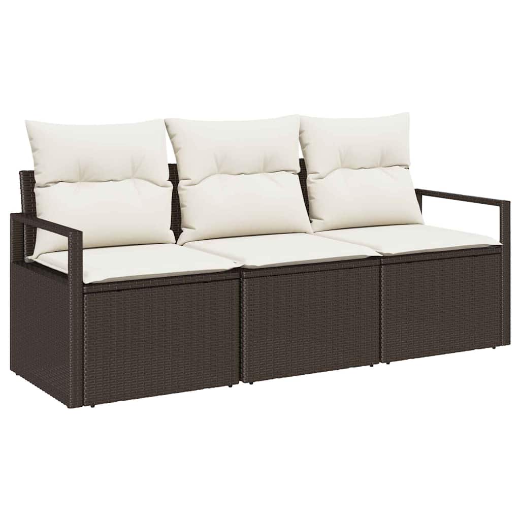 Gartensofa-set mit Kissen 3 pcs Braun und Weiß Poly-Rattan