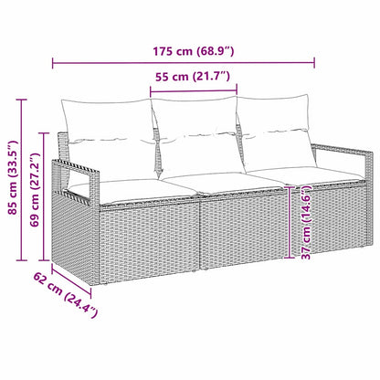 Gartensofa-set mit Kissen 3 pcs Braun und Weiß Poly-Rattan