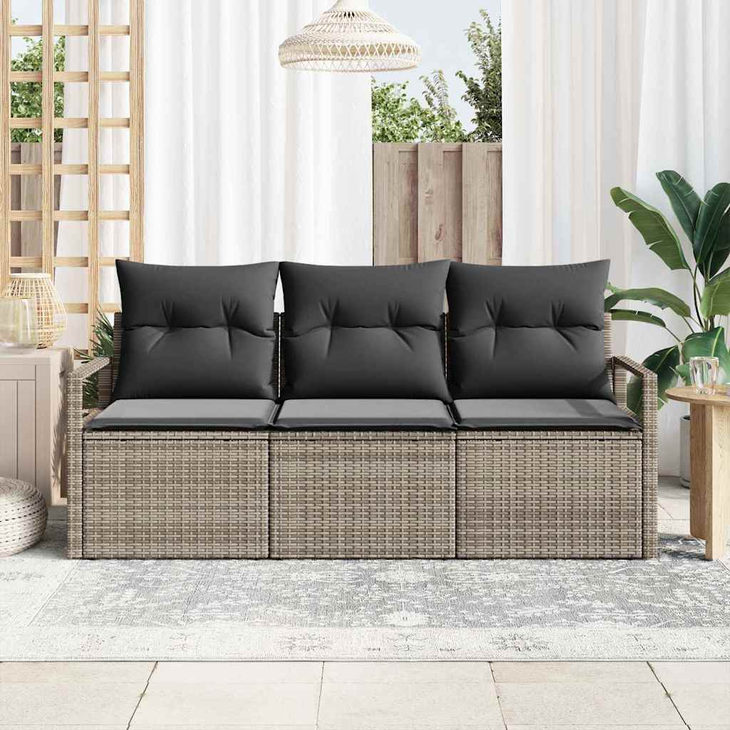 vidaXL Gartensofa-set mit Kissen mit Speicher 3 pcs Grau Poly-Rattan