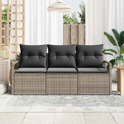 vidaXL Gartensofa-set mit Kissen mit Speicher 3 pcs Grau Poly-Rattan