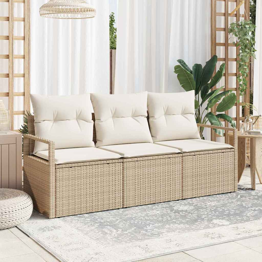 Gartensofa-set mit Kissen 3 pcs Beige und Weiß Poly-Rattan