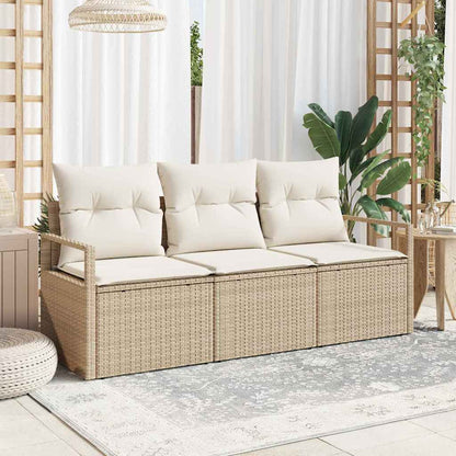 Gartensofa-set mit Kissen 3 pcs Beige und Weiß Poly-Rattan