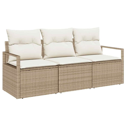 Gartensofa-set mit Kissen 3 pcs Beige und Weiß Poly-Rattan