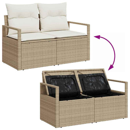 Gartensofa-set mit Kissen 3 pcs Beige und Weiß Poly-Rattan