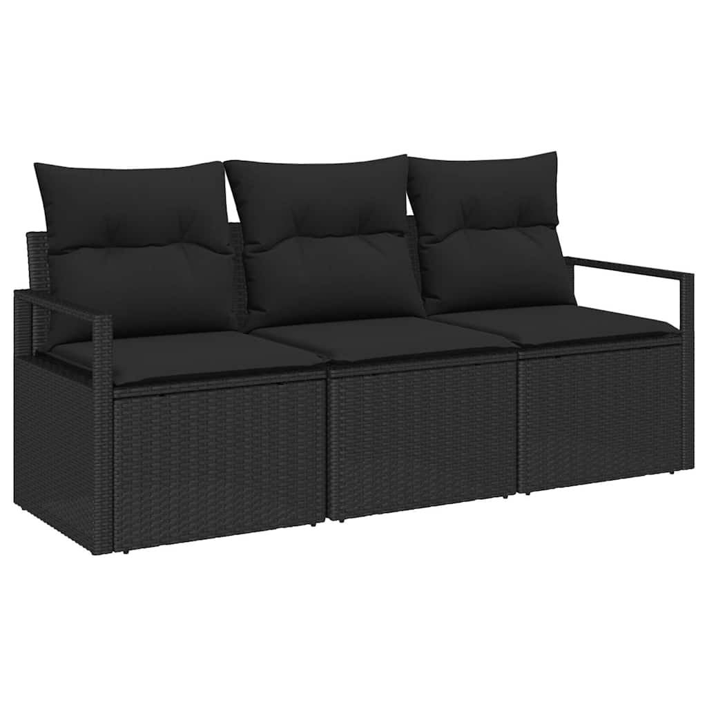 Gartensofa-set mit Kissen 3 pcs Schwarz Poly-Rattan