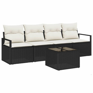 vidaXL Sofa Set mit Kissen 5 pcs Schwarz und Creme Poly-Rattan