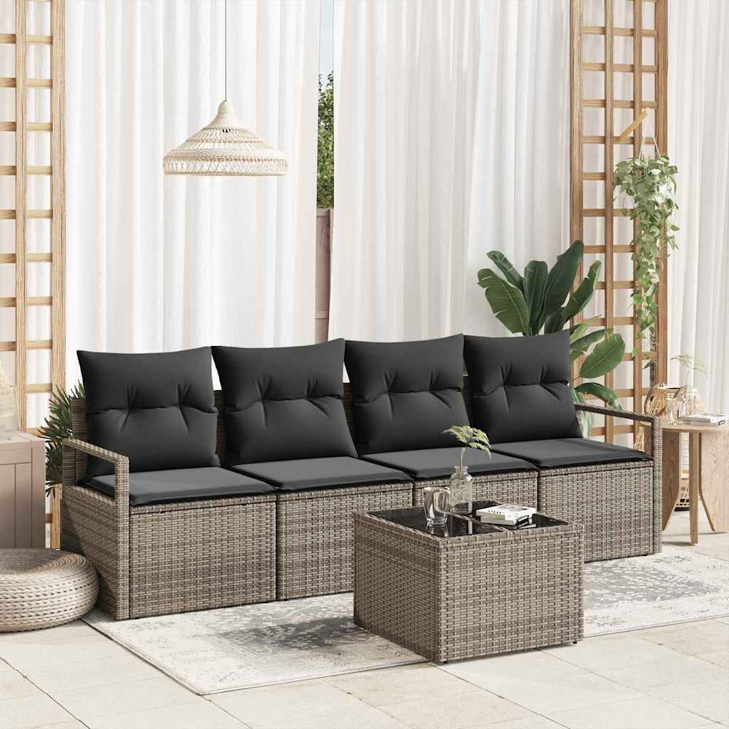 Sofa Set mit Kissen mit Speicher 5 pcs Grau Poly-Rattan