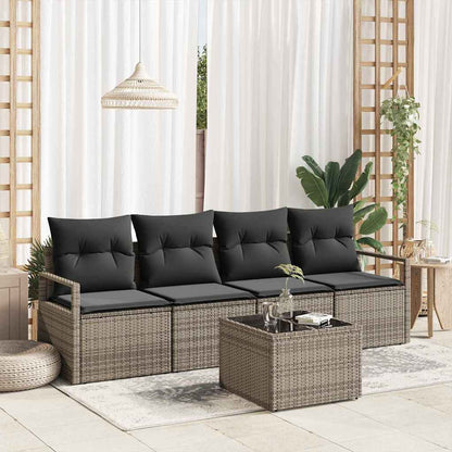 Sofa Set mit Kissen mit Speicher 5 pcs Grau Poly-Rattan