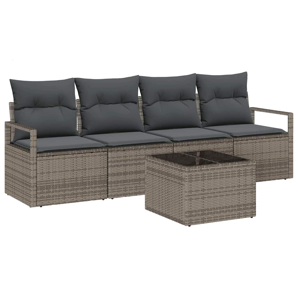 Sofa Set mit Kissen mit Speicher 5 pcs Grau Poly-Rattan