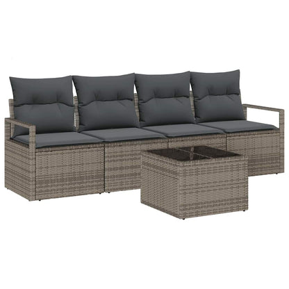 Sofa Set mit Kissen mit Speicher 5 pcs Grau Poly-Rattan