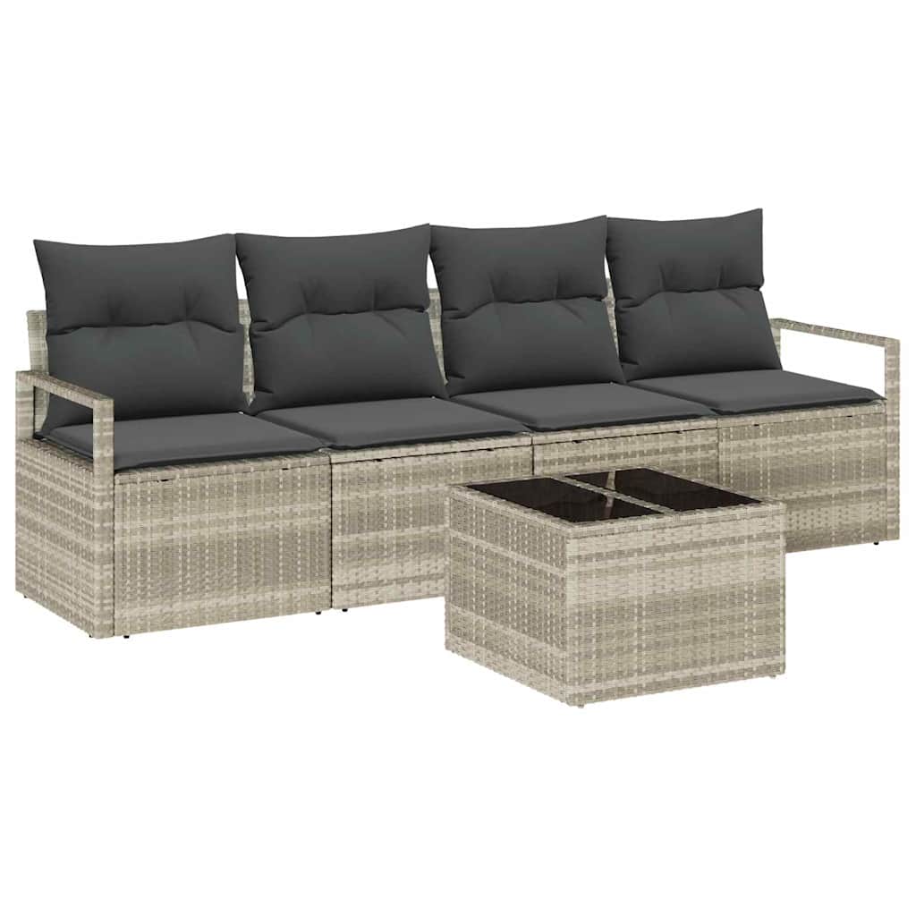 Sofa Set mit Kissen 5 pcs Hellgrau und Dunkelgrau Poly-Rattan