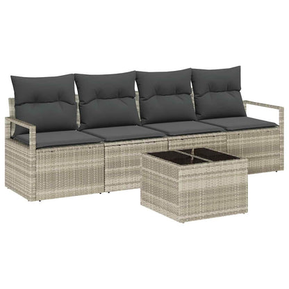 Sofa Set mit Kissen 5 pcs Hellgrau und Dunkelgrau Poly-Rattan