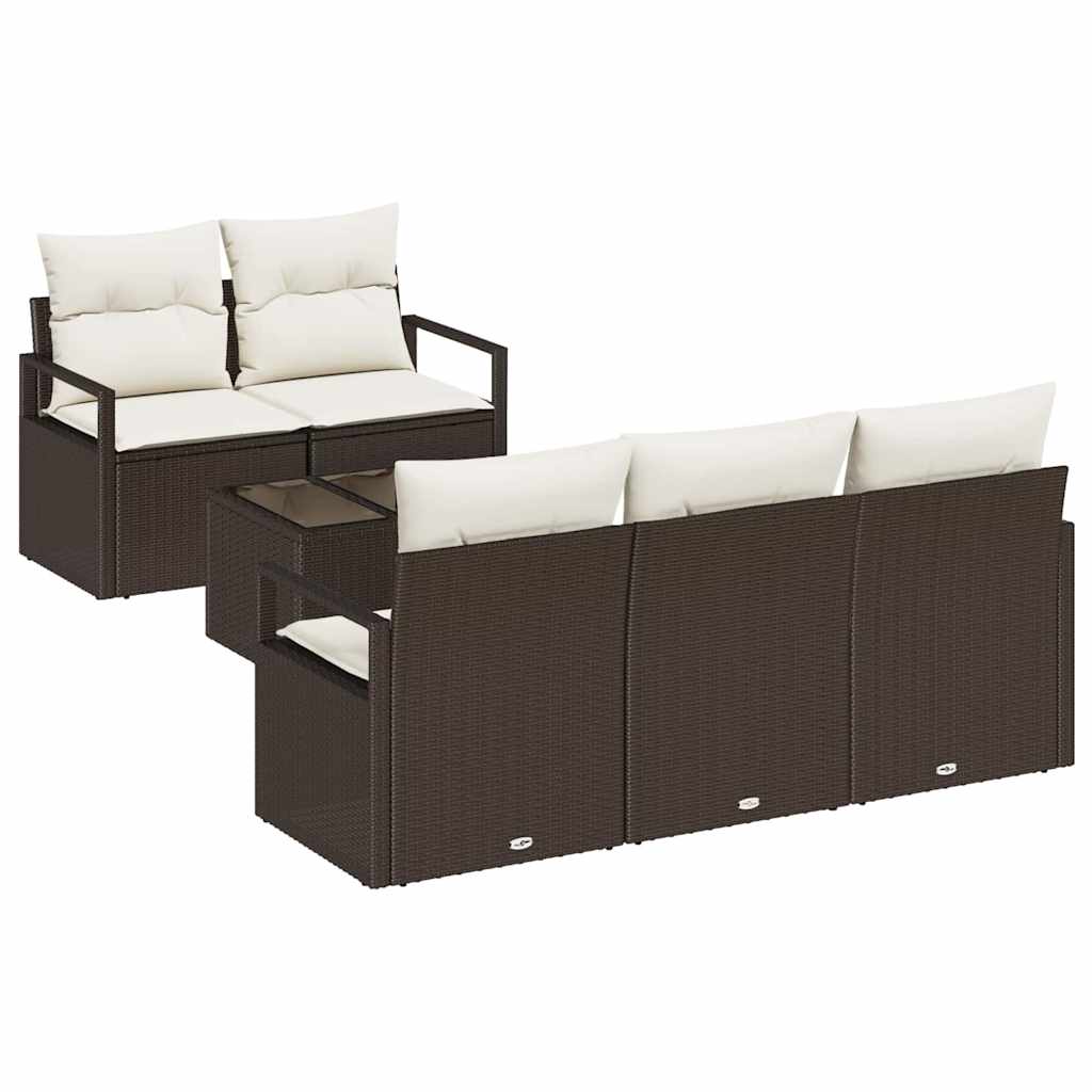 Gartensofa-set mit Kissen 6 pcs Braun und Creme Poly-Rattan