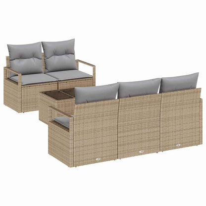 Gartensofa-set mit Kissen 6 pcs Beige und Grau Poly-Rattan