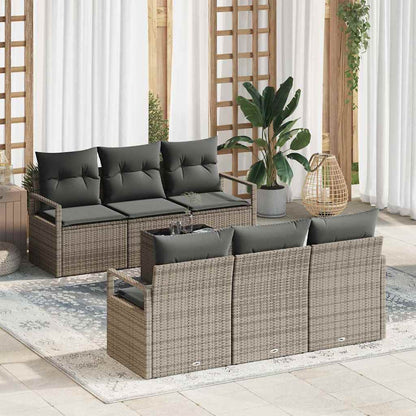 Gartensofa-set mit Kissen mit Speicher 7 pcs Grau Poly-Rattan